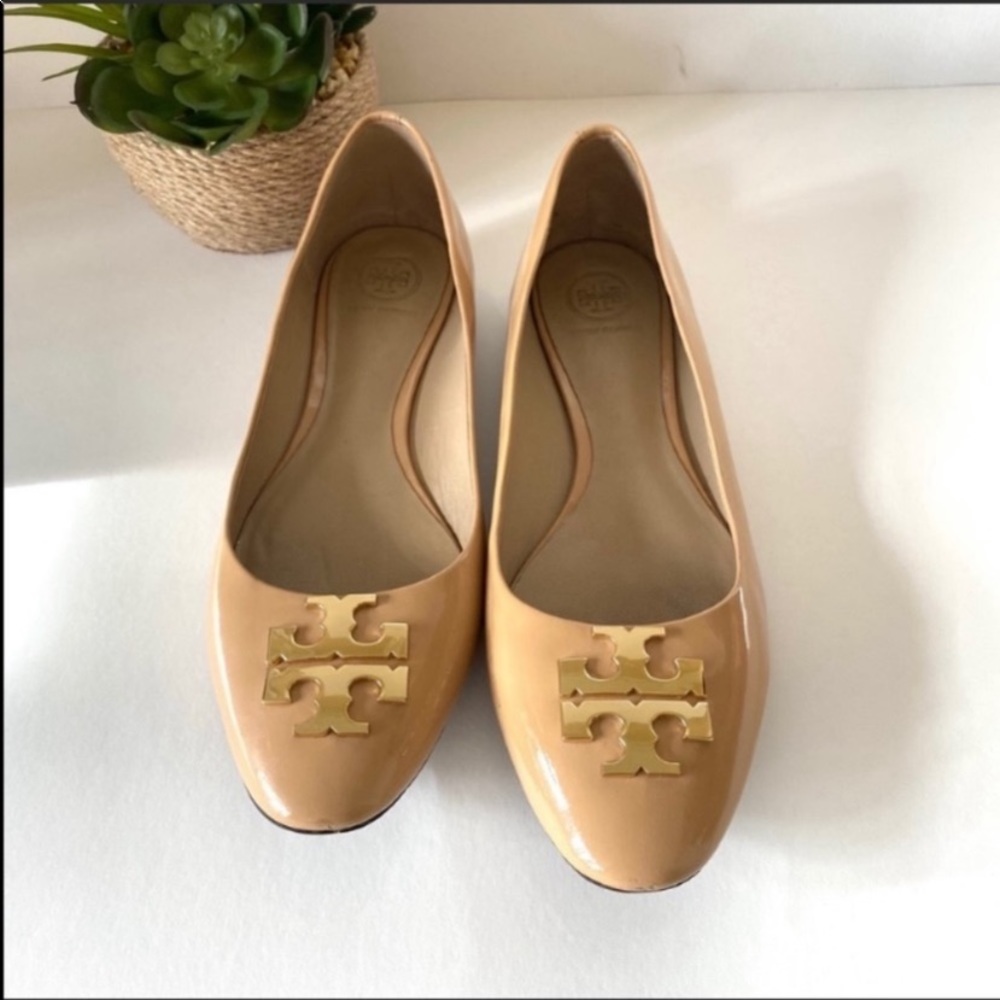 Tory Burch Raleigh patent flats nude gold size 8